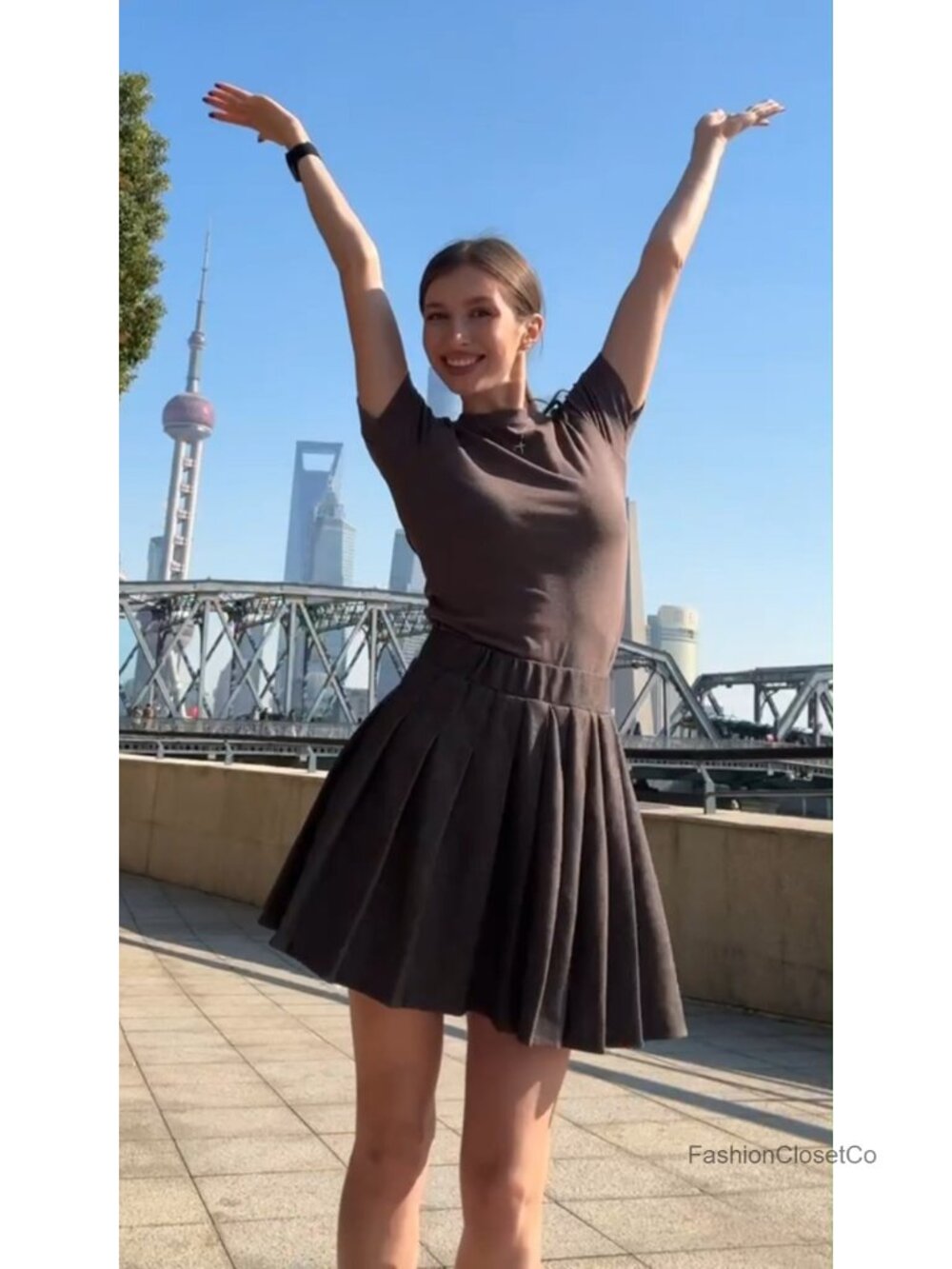 Pleated Mini Skirt High Waist A-Line Thick Fabric Casual Fall Winter - Picture 6 of 6